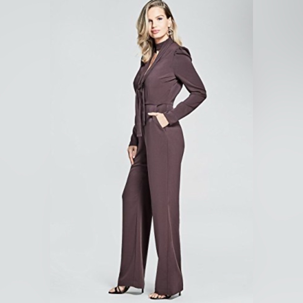 New Guess Marciano Karla Jumpsuit Long Sleeve Chocolate Brown Color 6 M - Picture 3 of 5